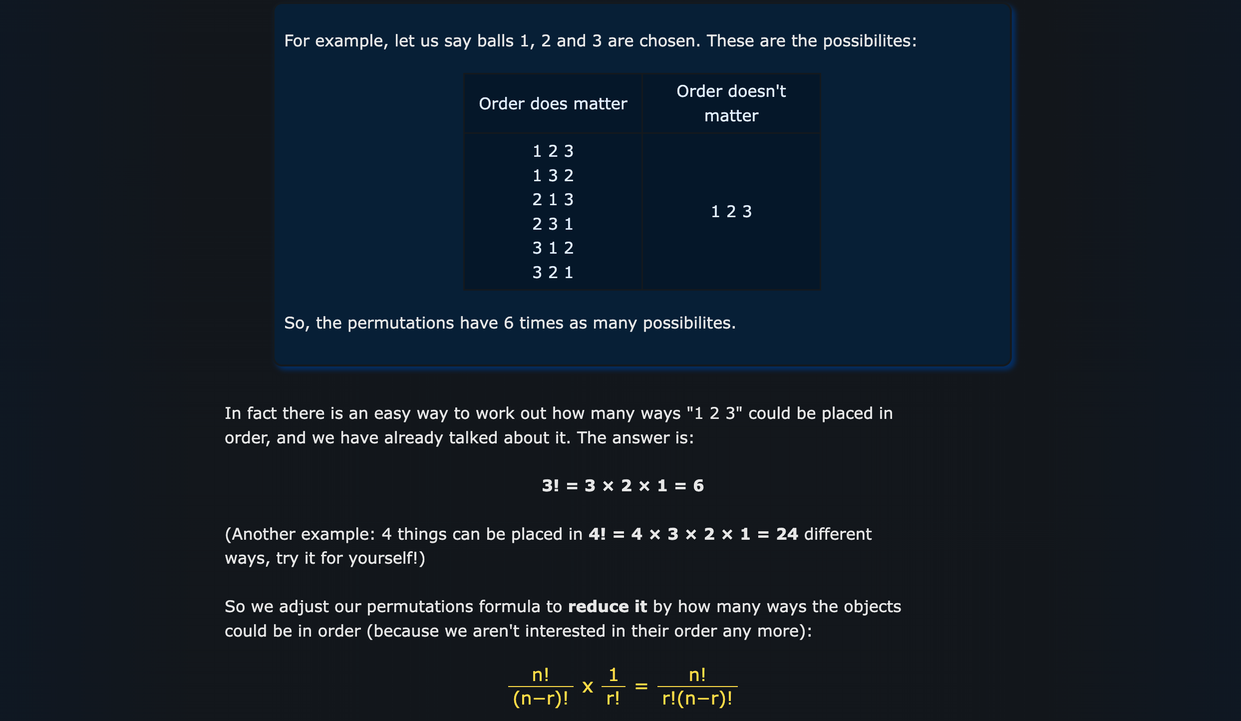 Combination Formula